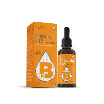 АМБРОЗИЯ Витамин B12 – 1000 µg капки 30 мл – Doleran Pharma Ambrosia В12 drops - Methylcobalamin + L-Methylfolate 1000 µg Хранителна добавка с подсладител.