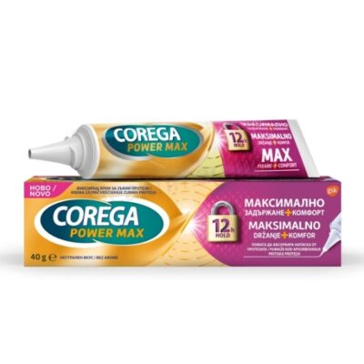 Корега фиксиращ крем за зъбни протези Corega Power Max Comfort, 40 г максимално задържане и комфорт