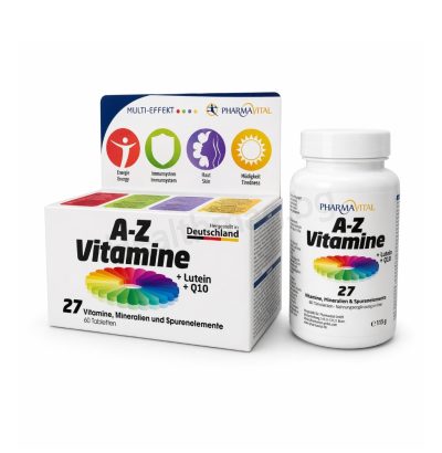 Витамини A-Z + Лутеин и Q10 60 таблетки, Pharma Vital (Vitamins A-Z + Lutein & Q10 60 Tablets Pharma Vital) Хранителна добавка