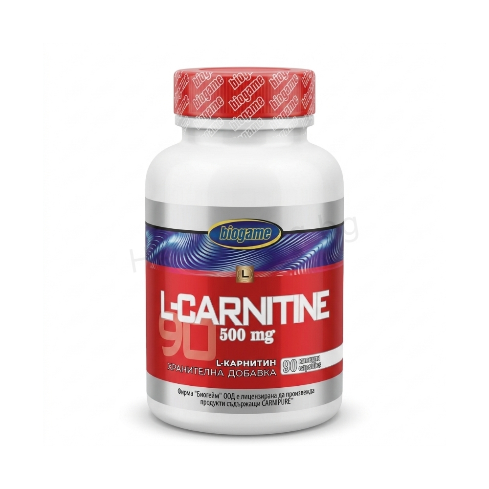 Л-Карнитин за изгаряне на мазнини 500 мг х 90 капсули, Biogame (L-Carnitine 500 mg Capsules 90 pcs Biogame) Хранителна добавка