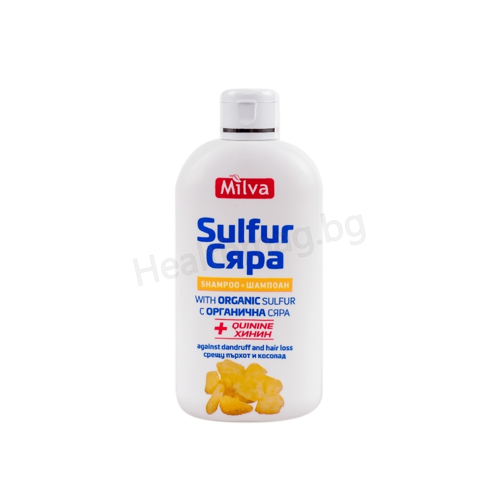 Шампоан с Органична сяра и хинин 200 мл Милва Milva Organic Sulfur & Quinine Shampoo – Anti-Dandruff & Anti Hair Loss Care