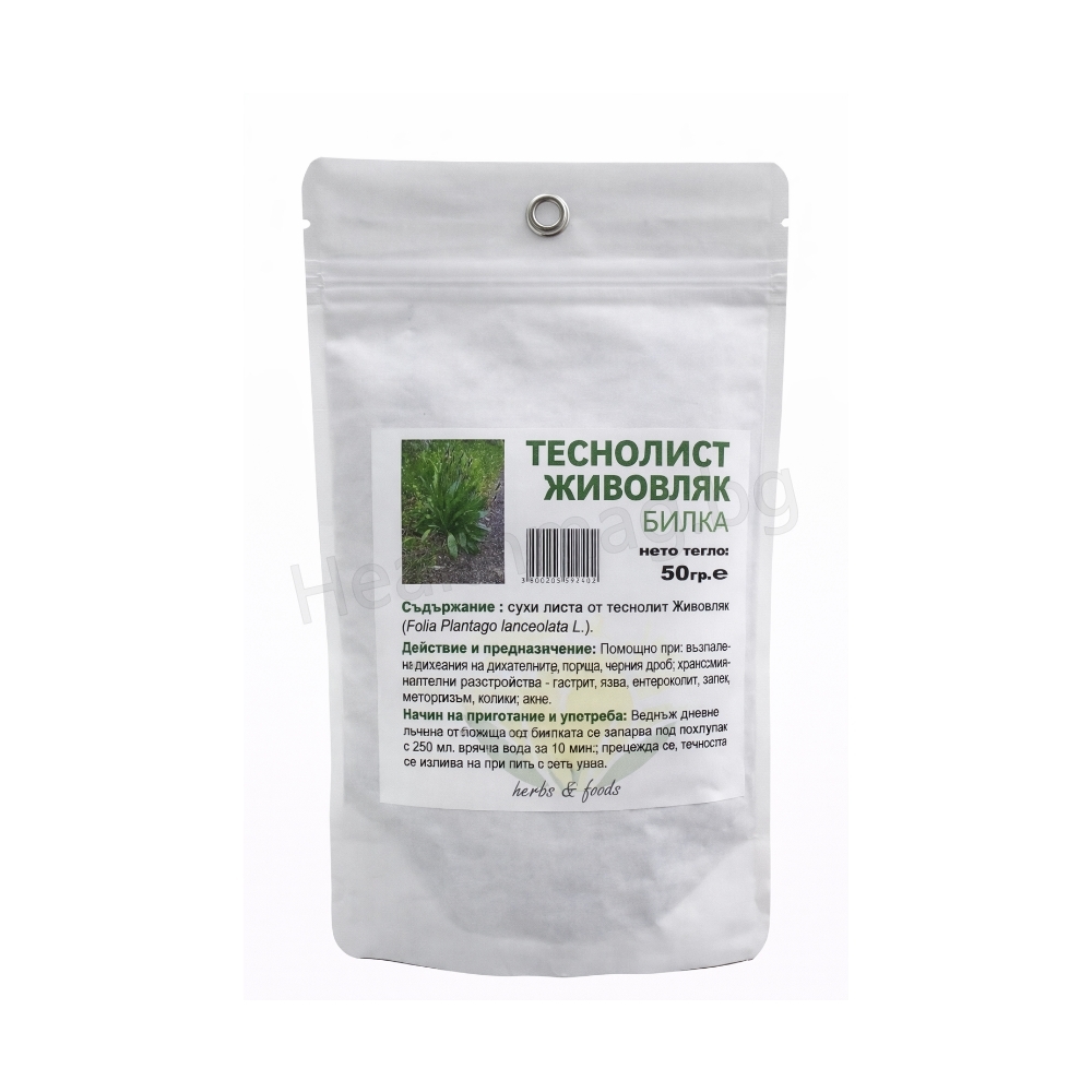 Теснолист живовляк стрък 50 г Билки Кармен Ribwort Plantain Herb – Carmen Respiratory & Digestive Support
