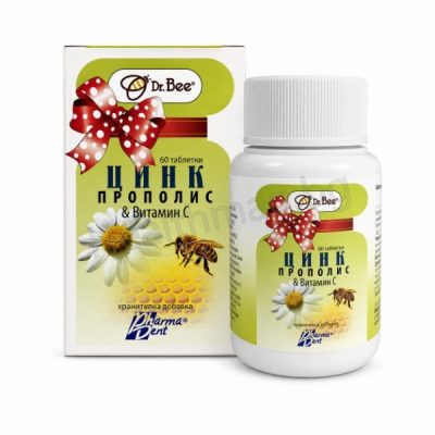 Таблетки с прополис, витамин C и цинк х 60 табл. - DR. BEE DR. BEE Propolis Vitamin C Zinc Lozenges