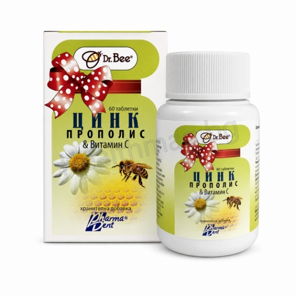 Таблетки с прополис, витамин C и цинк х 60 табл. - DR. BEE DR. BEE Propolis Vitamin C Zinc Lozenges